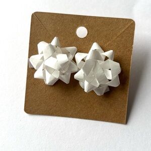 2/$15- New Years Eve White Bow Earrings Handmade